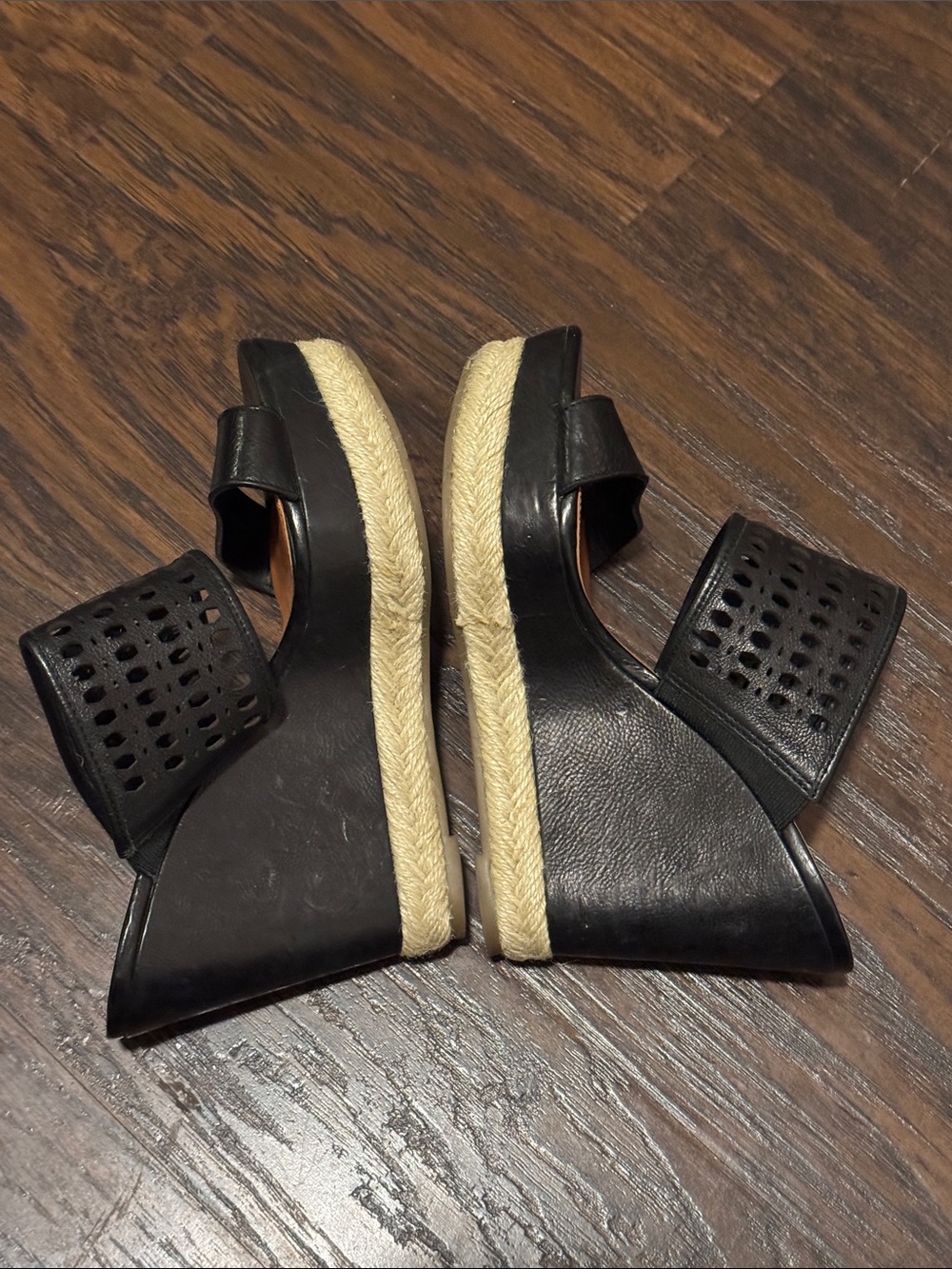Via Spiga Black Perforated Leather Wedges - Picture 4 of 8